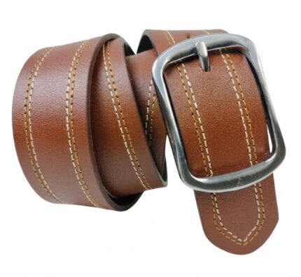 حزام رجالي جلد كاجوال هافان غني بخياطة صفراء مزدوجة